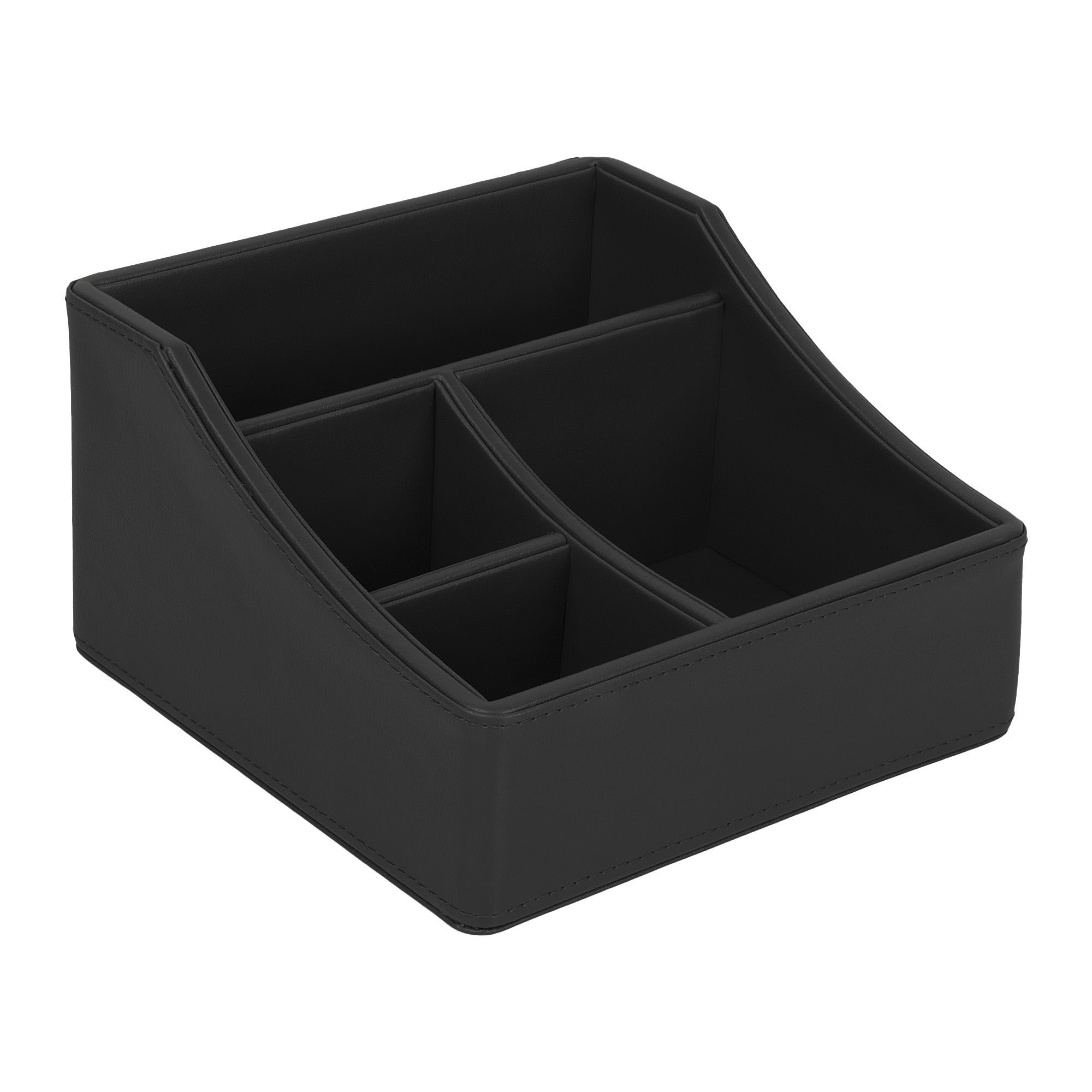V-CUBE DESIGNS Premium Vegan Leather Desk Organizer - 4 Storage Compartments - Black