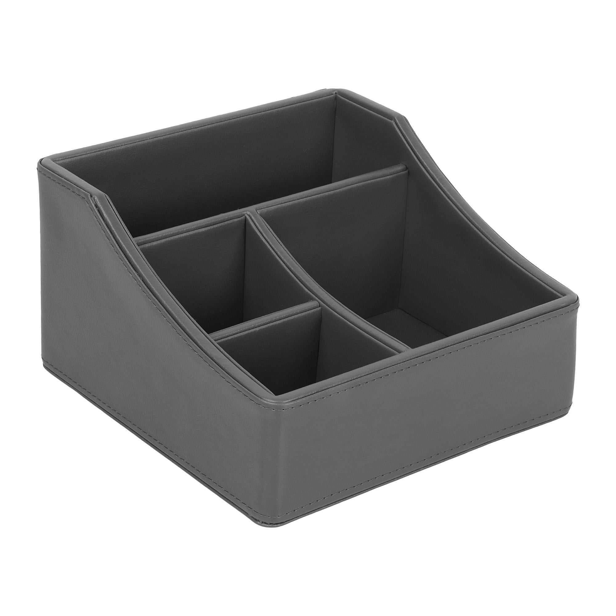 V-CUBE DESIGNS Premium Vegan Leather Desk Organizer - 4 Storage Compartments - Grey