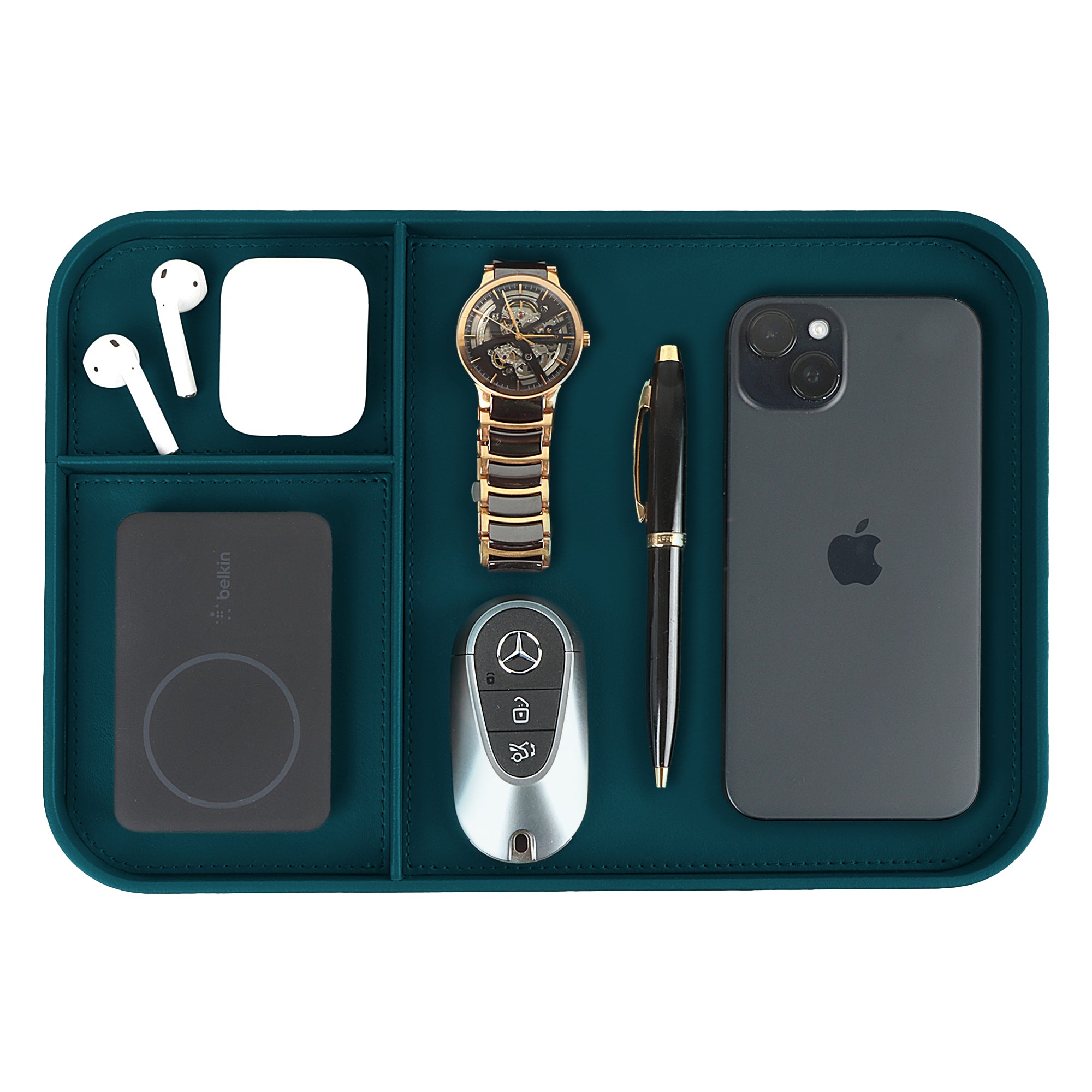 V-CUBE DESIGNS PREMIUM VEGAN LEATHER VALET TRAY (30X20.5 cm) - TEAL