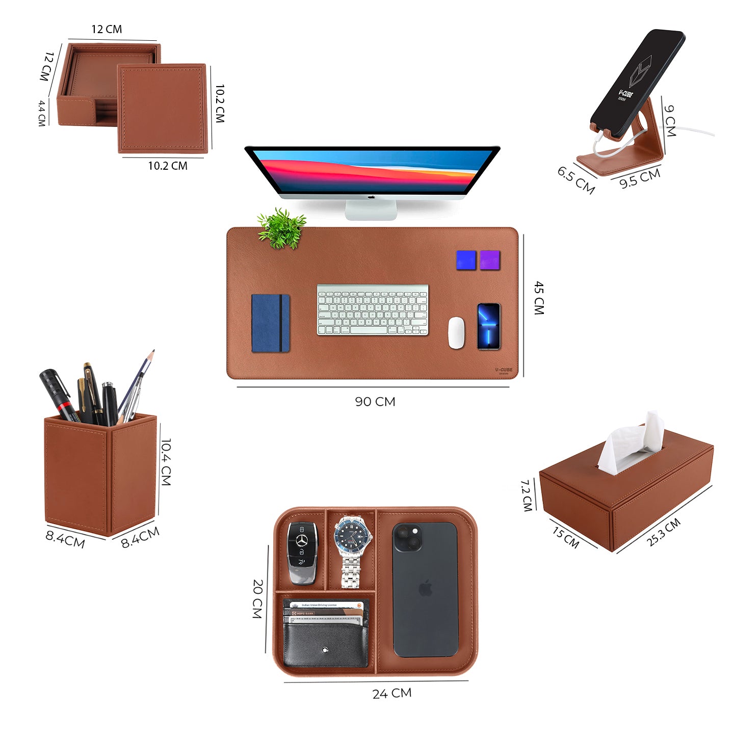 V-CUBE Designs Premium Vegan Leather OFFICE / HOME EXECUTIVE SET OF 6 Tan