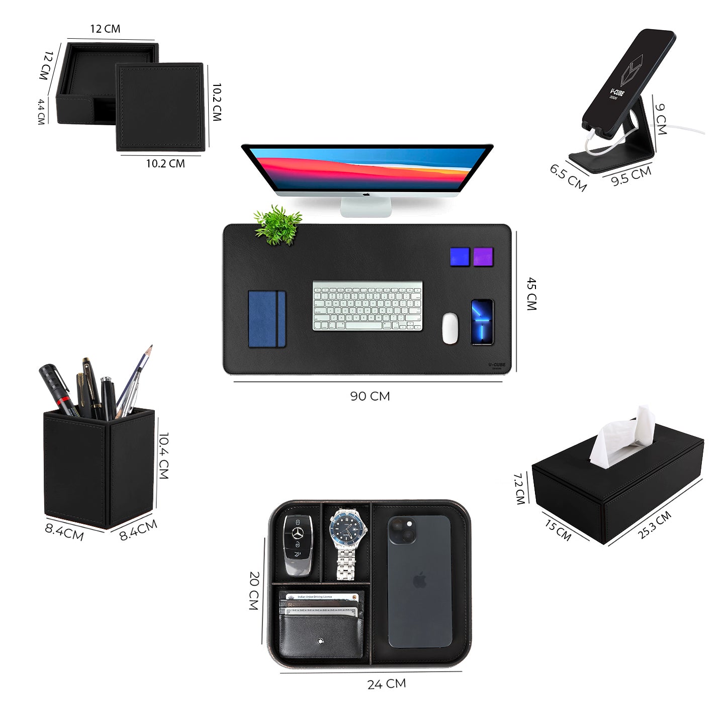 V-CUBE Designs Premium Vegan Leather OFFICE / HOME EXECUTIVE SET OF 6 Black