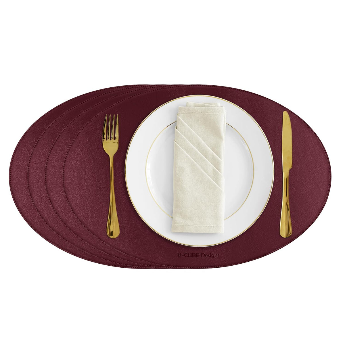 V-CUBE Designs Premium Vegan Leather Dining Table Placemats Set of 4 - Maroon
