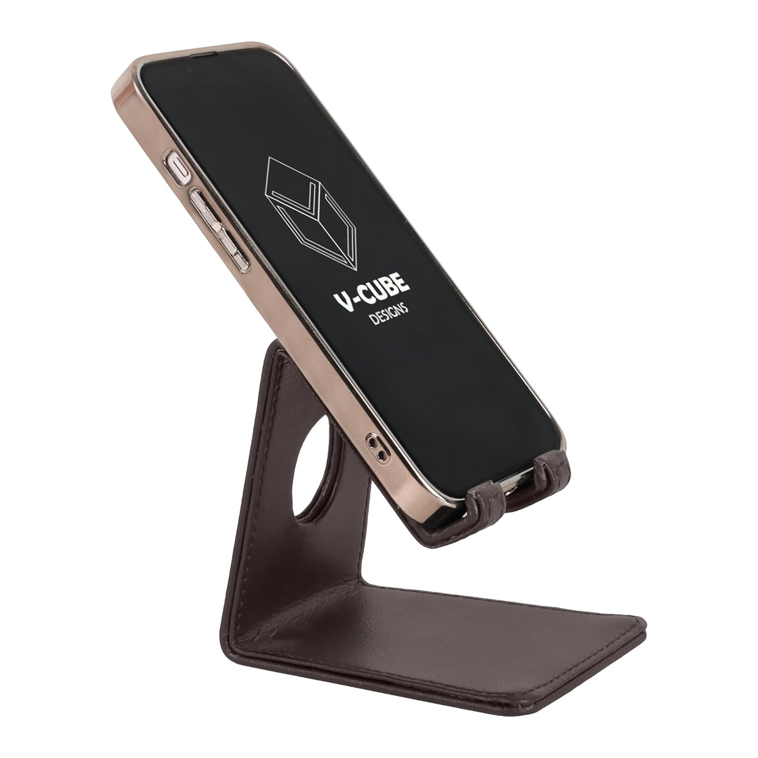 V-CUBE DESIGNS Premium Vegan Leather Mobile Holder Brown