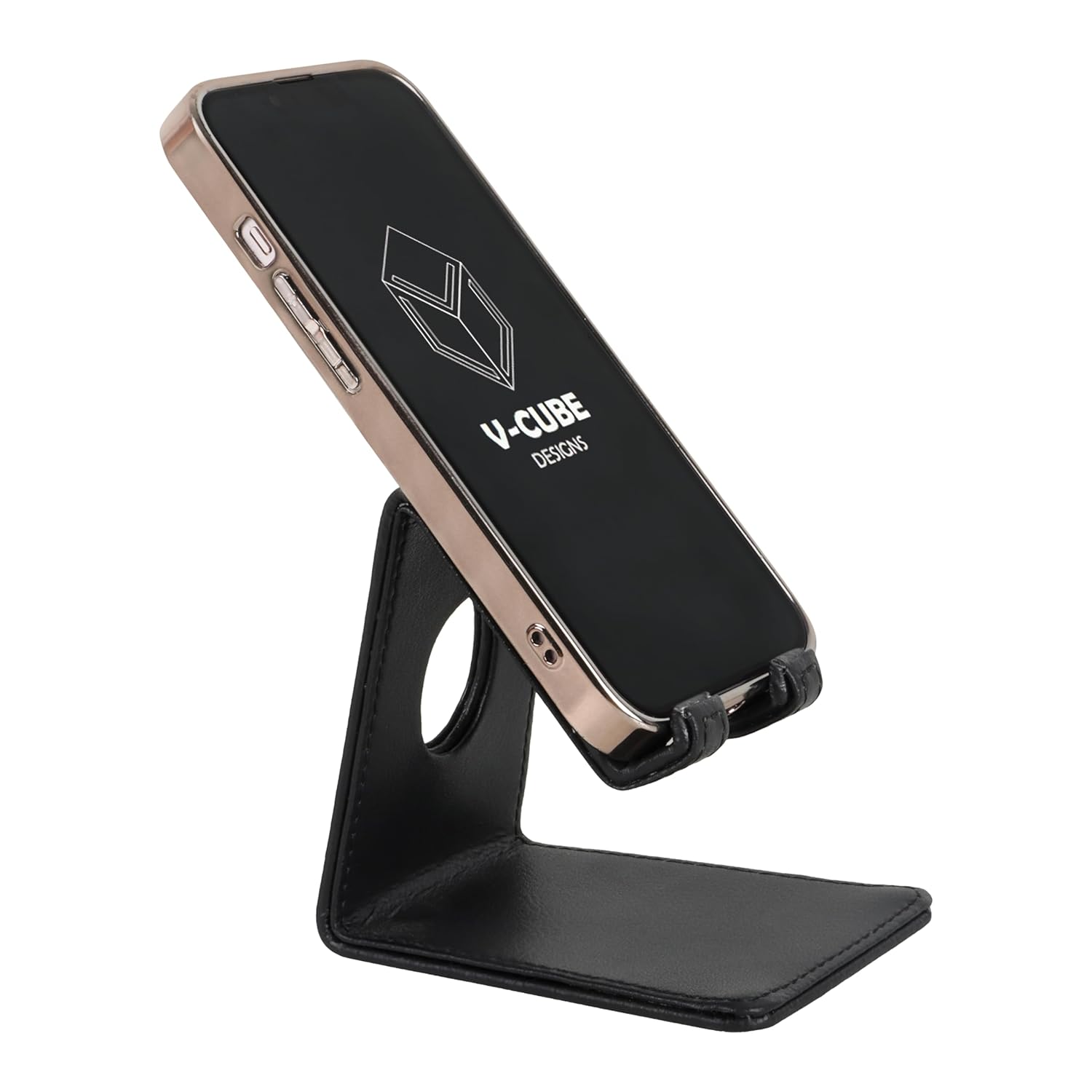 V-CUBE DESIGNS Premium Vegan Leather Mobile Holder Black
