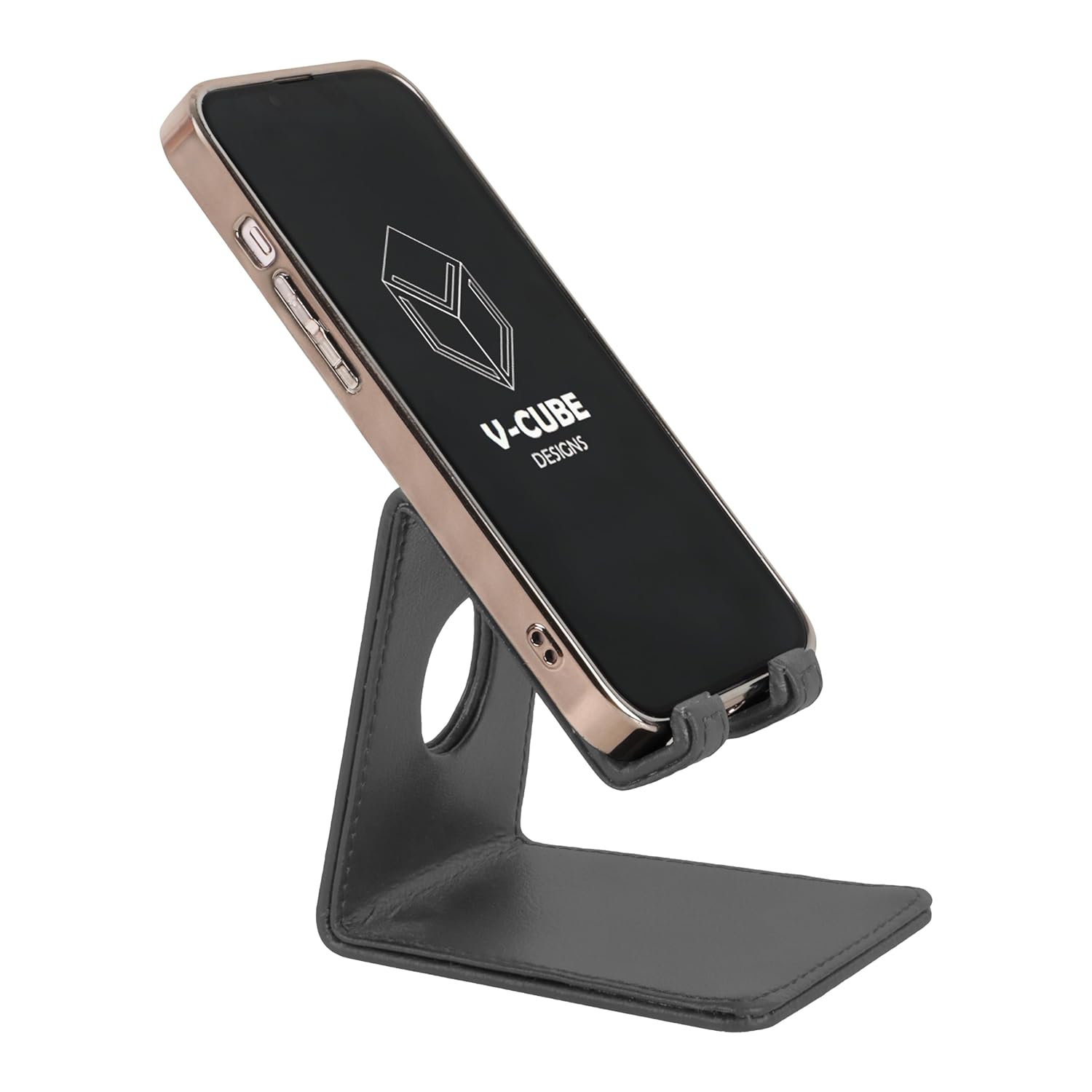 V-CUBE DESIGNS Premium Vegan Leather Mobile Holder Grey