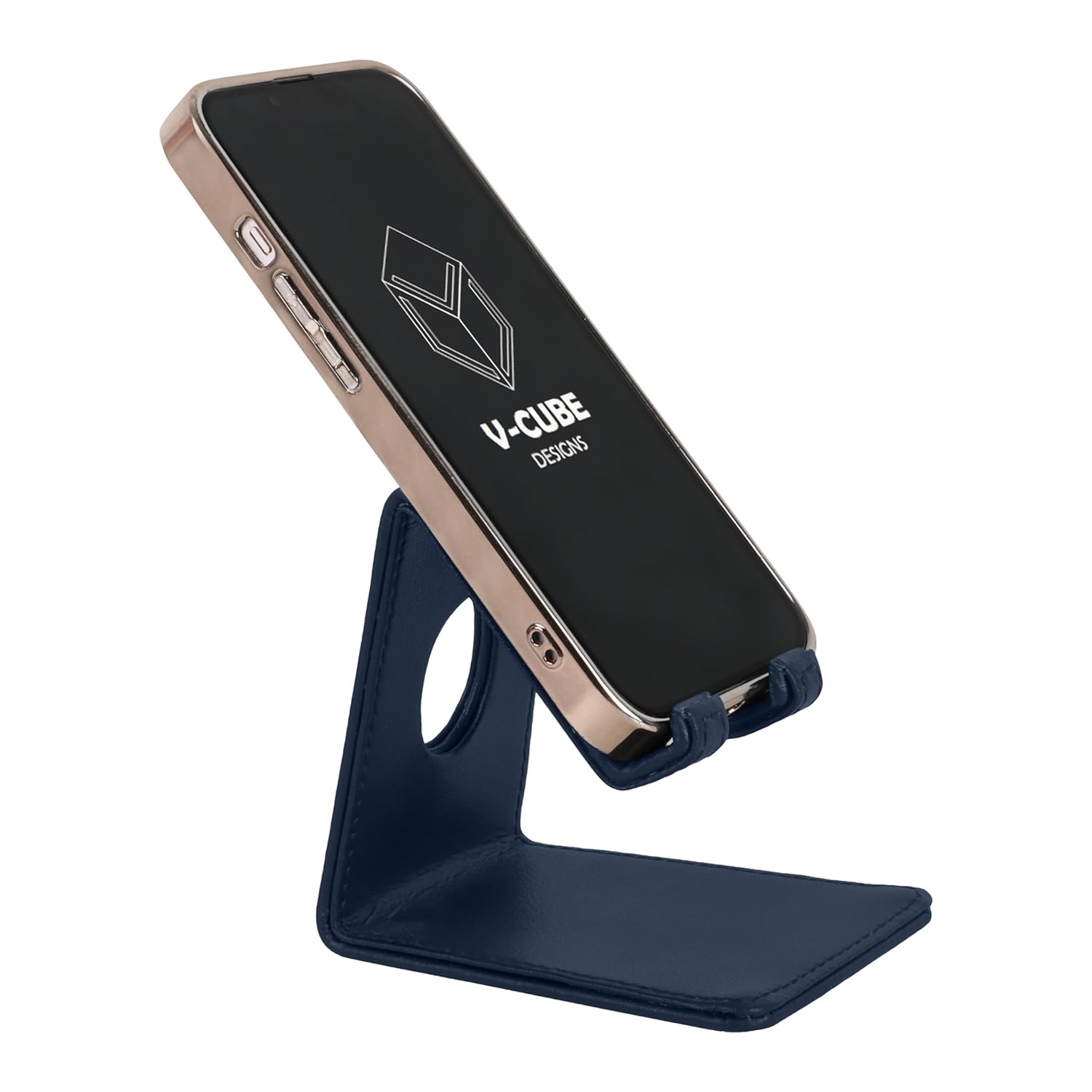 V-CUBE DESIGNS Premium Vegan Leather Mobile Holder Navy Blue