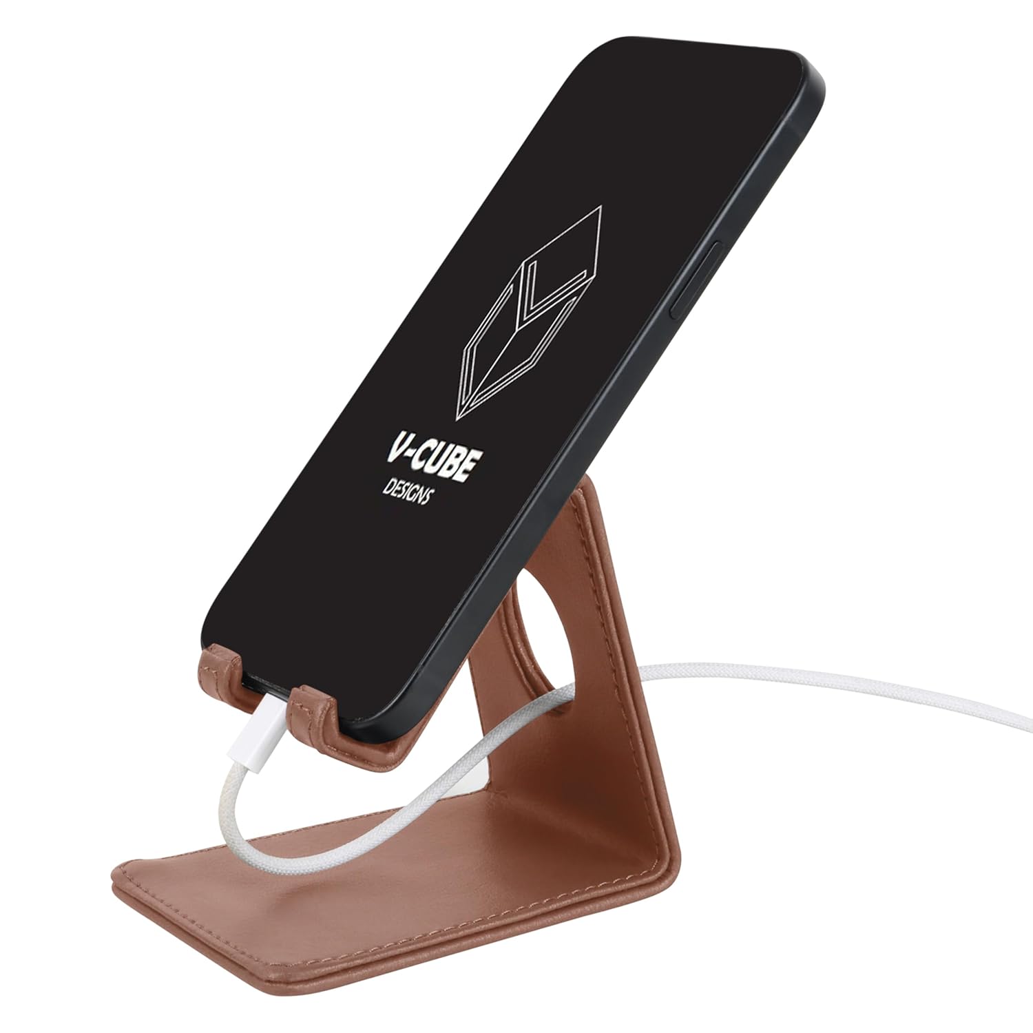 V-CUBE DESIGNS Premium Vegan Leather Mobile Holder Tan