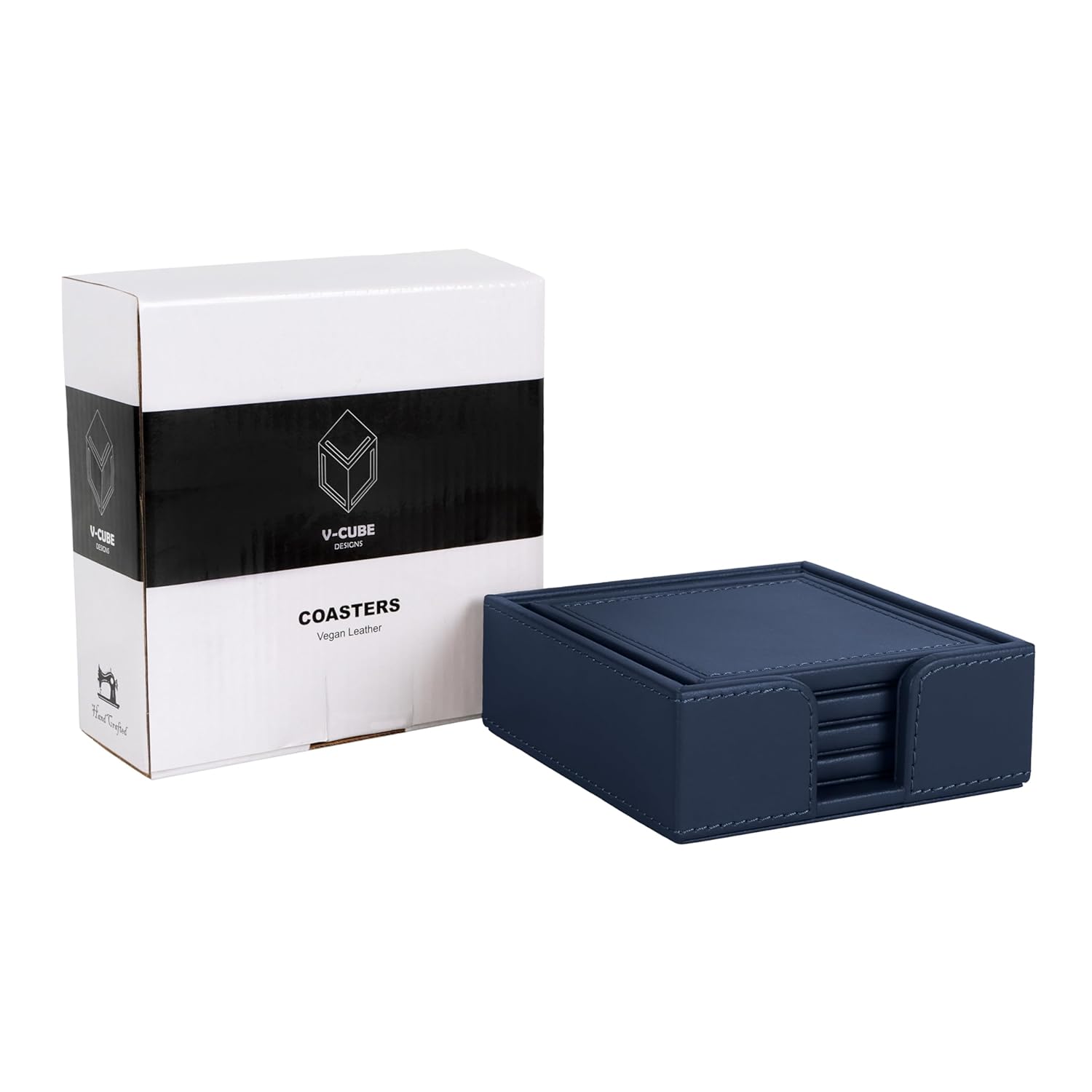 V-CUBE DESIGNS Premium Vegan Leather Coasters Navy Blue