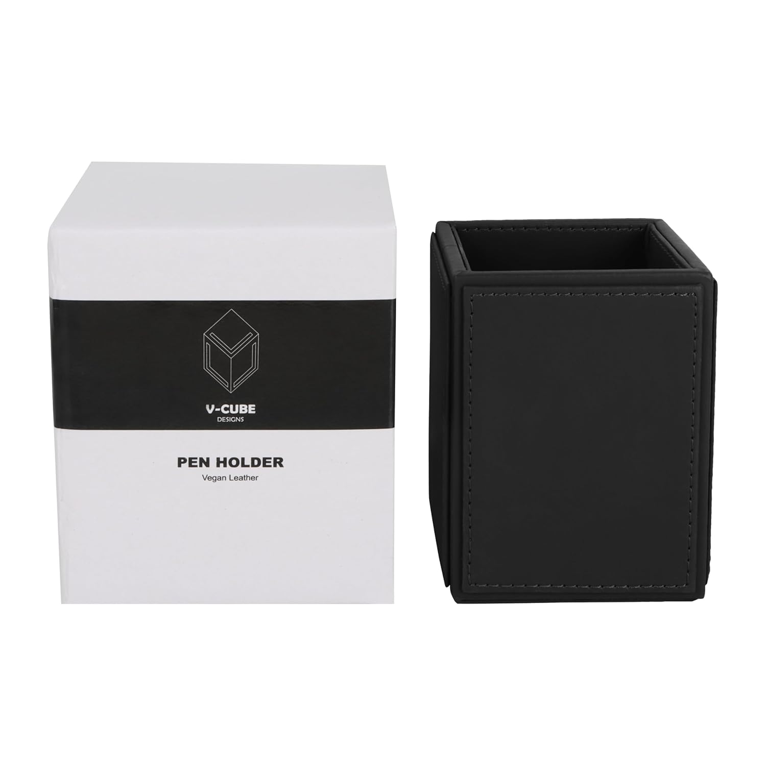 V-CUBE DESIGNS Premium Vegan Leather Pen Holder Black