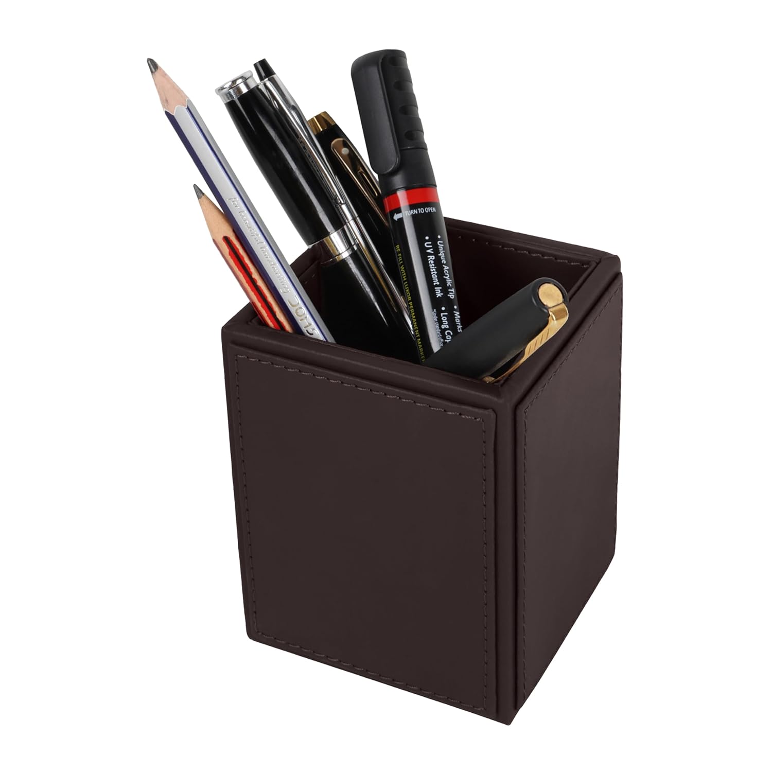 V-CUBE DESIGNS Premium Vegan Leather Pen Holder Brown