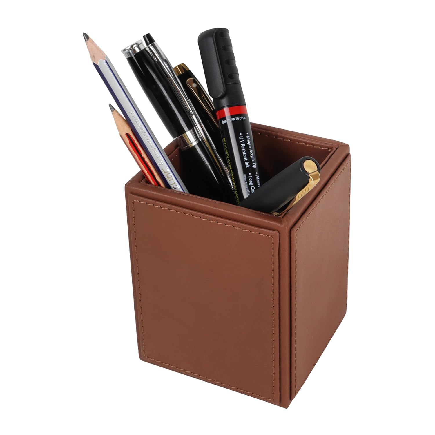 V-CUBE DESIGNS Premium Vegan Leather Pen Holder Tan
