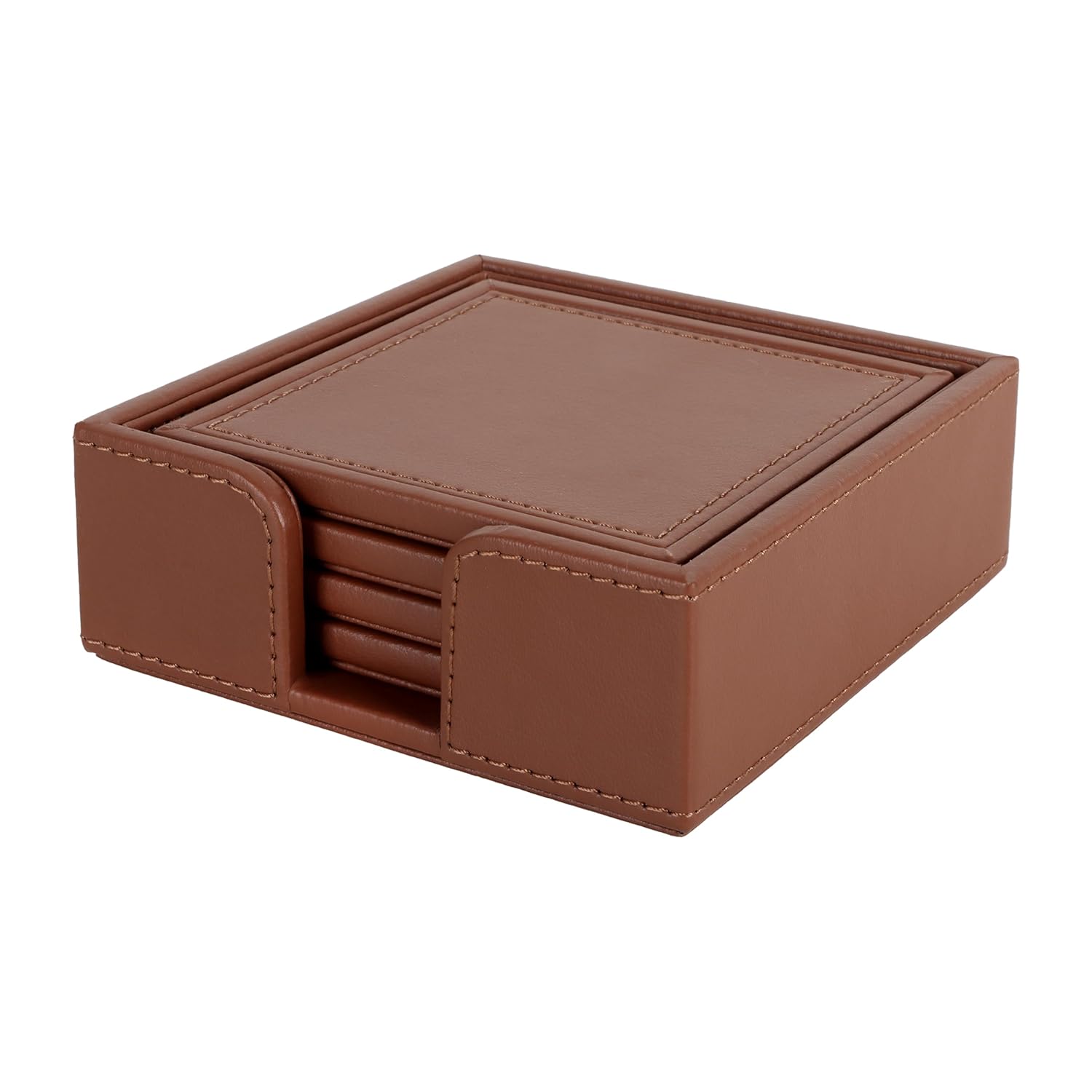 V-CUBE DESIGNS Premium Vegan Leather Coasters Tan