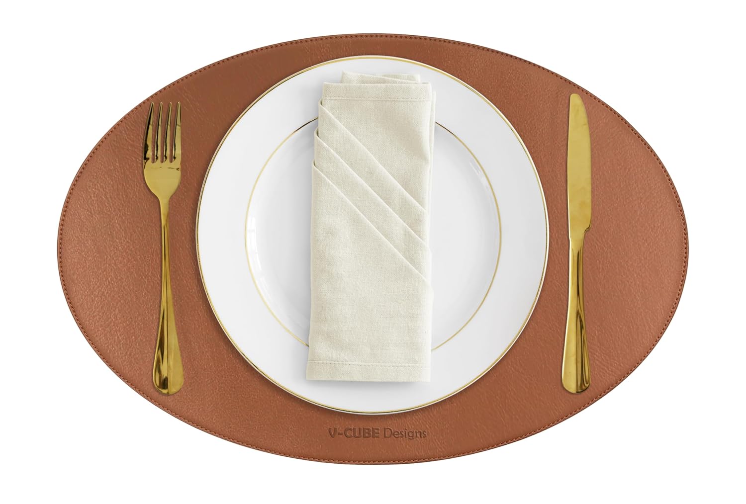 V-CUBE Designs Premium Vegan Leather Dining Table Placemats Set of 4 - Tan