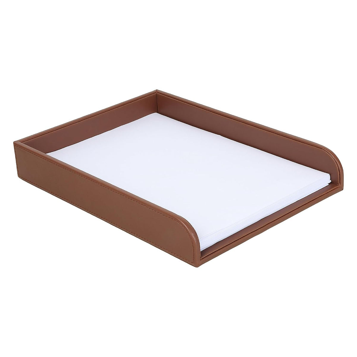 V-CUBE Designs Premium Vegan Leather Rectangular Paper Tray - Tan