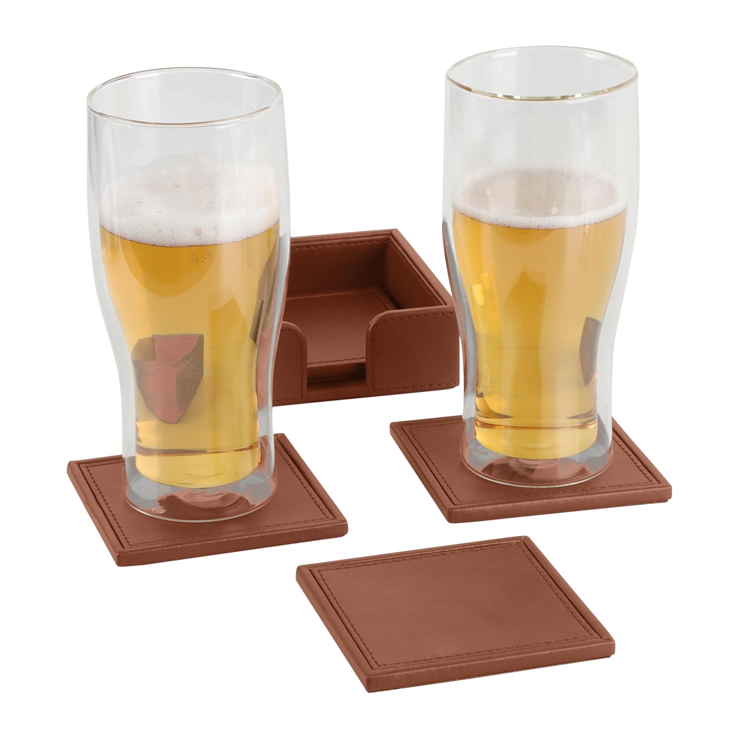 V-CUBE DESIGNS Premium Vegan Leather Coasters Tan