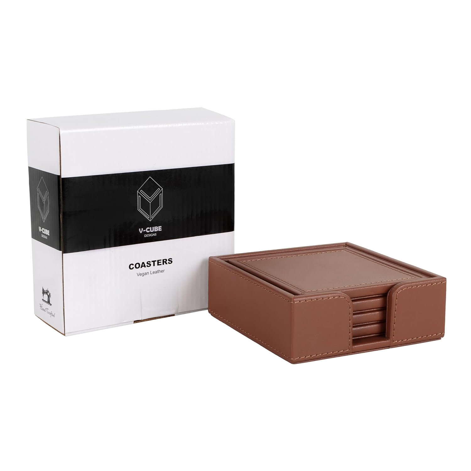 V-CUBE DESIGNS Premium Vegan Leather Coasters Tan