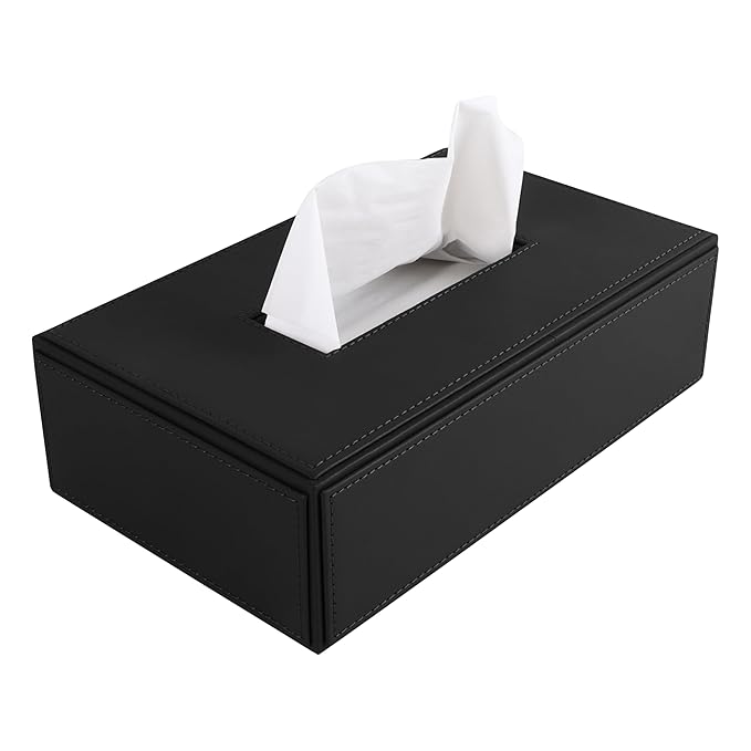 V-CUBE DESIGNS Premium Vegan Leather Tissue Holder Black