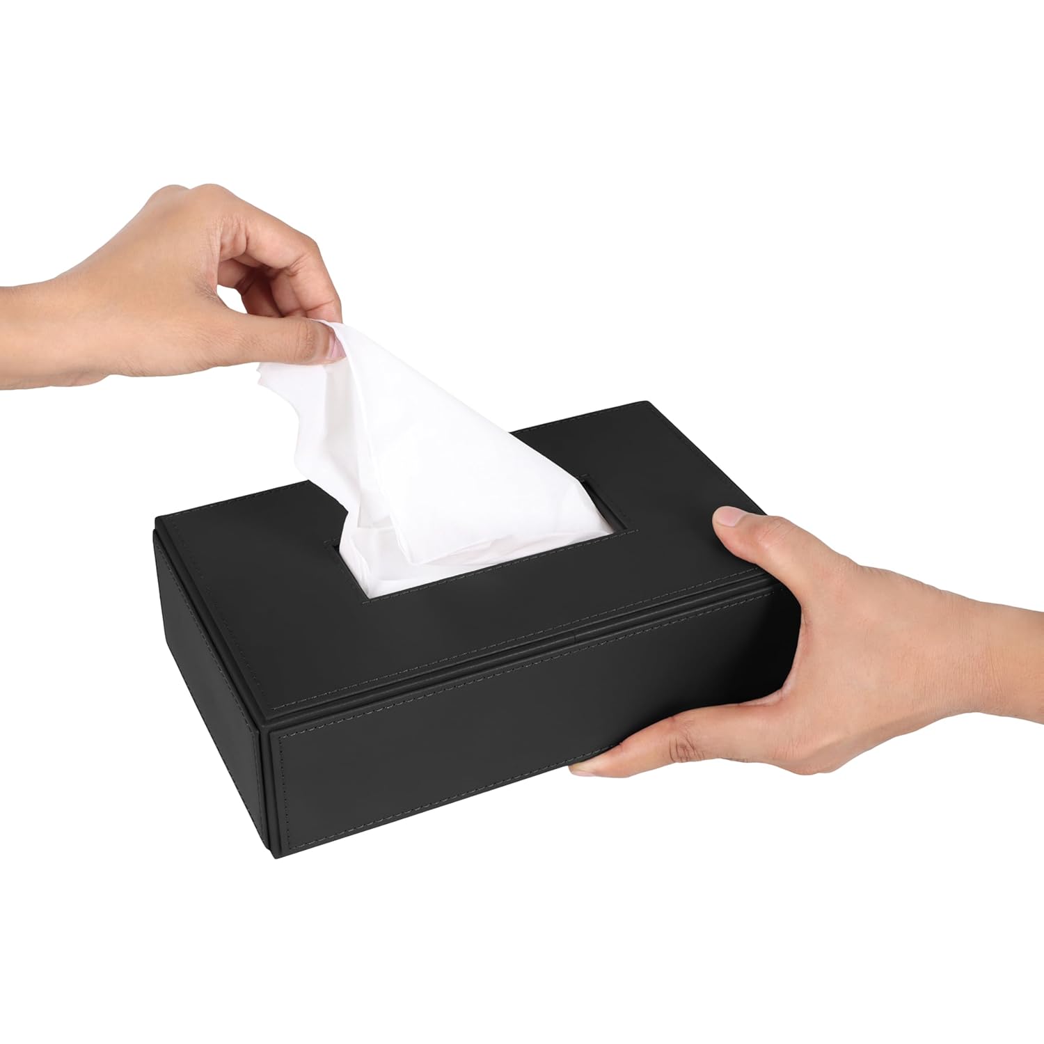 V-CUBE DESIGNS Premium Vegan Leather Tissue Holder Black