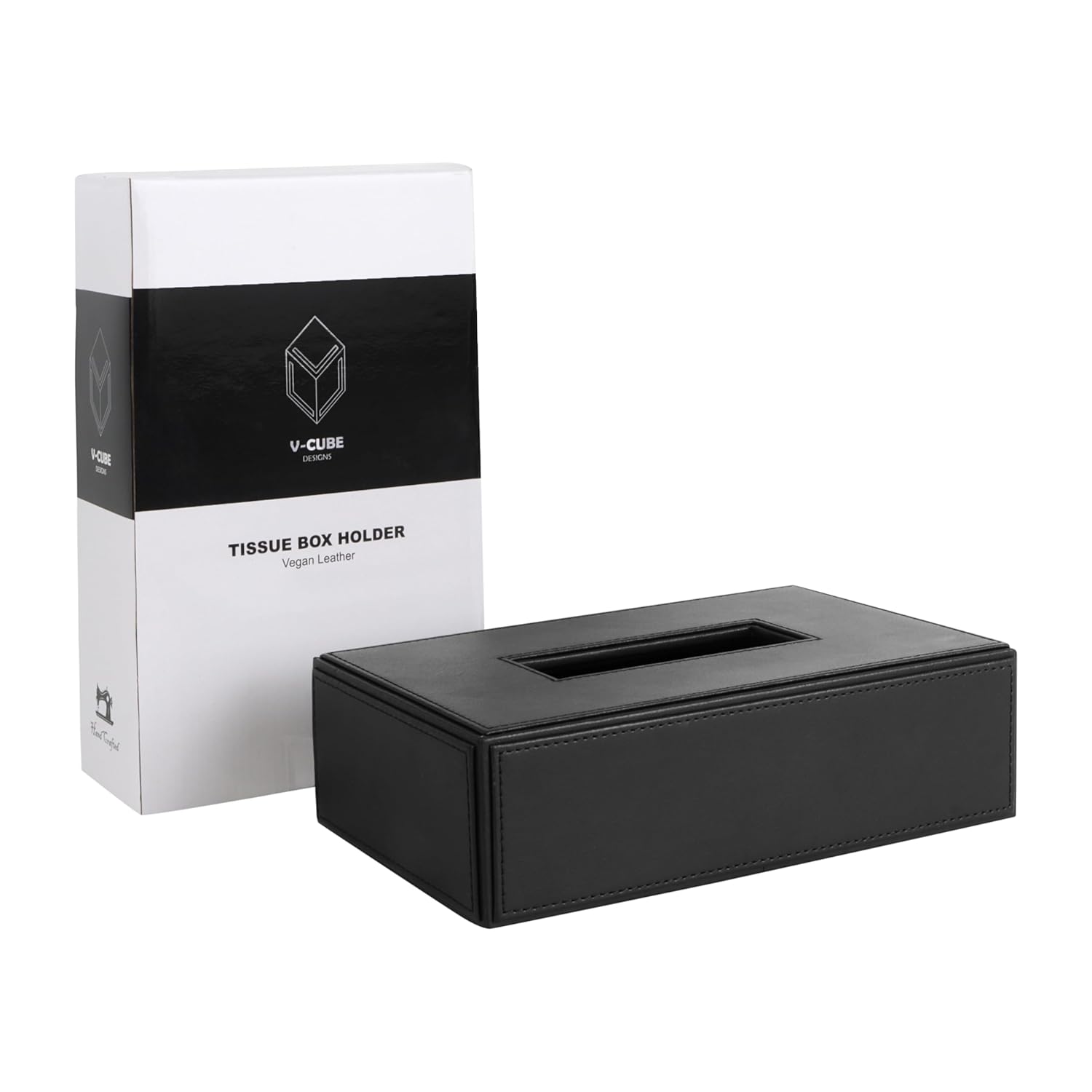 V-CUBE DESIGNS Premium Vegan Leather Tissue Holder Black