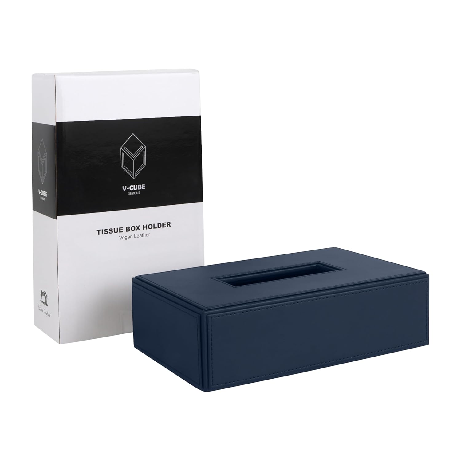 V-CUBE DESIGNS Premium Vegan Leather Tissue Holder Navy Blue