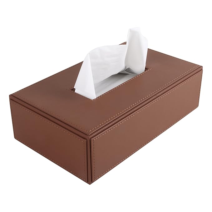 V-CUBE DESIGNS Premium Vegan Leather Tissue Holder Brown
