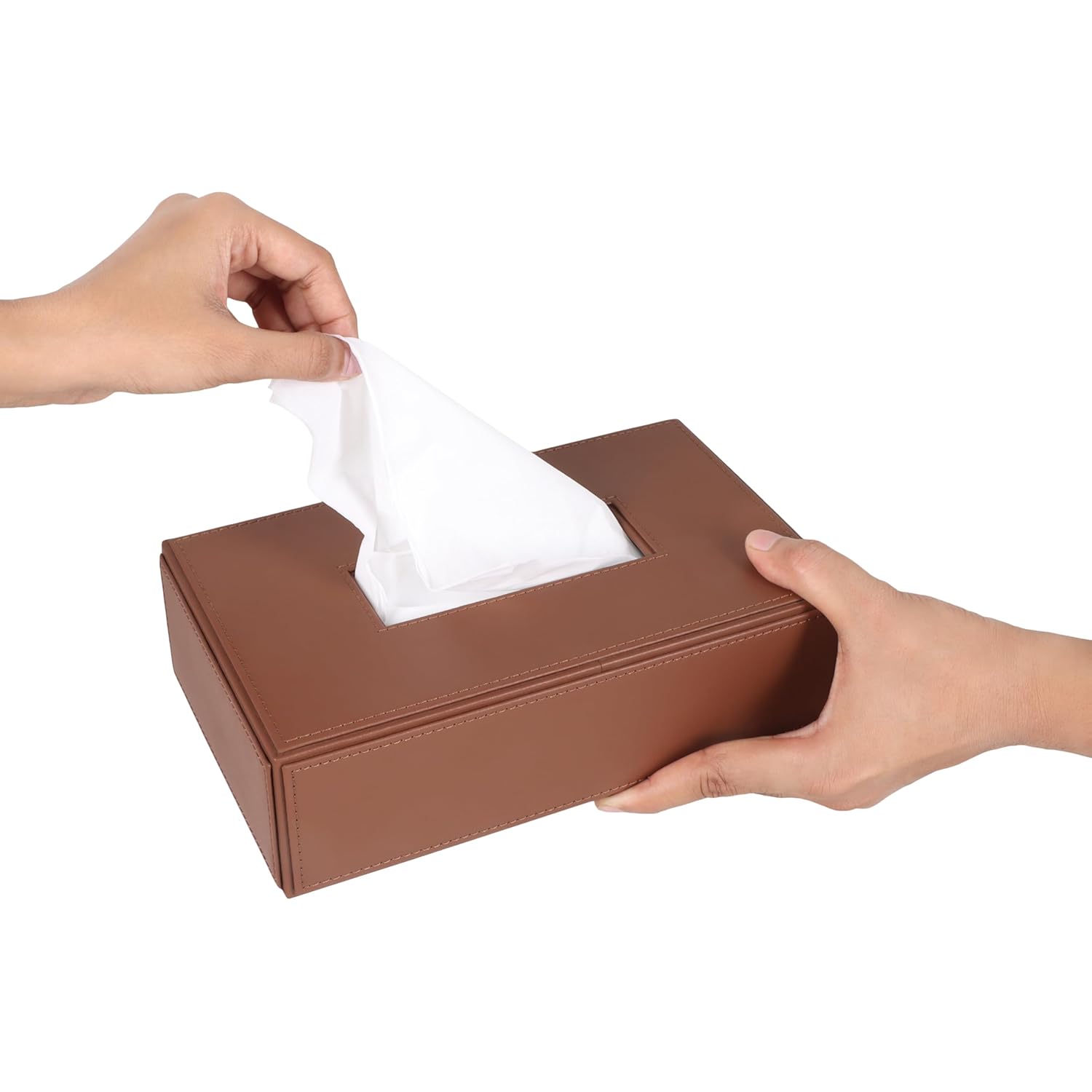 V-CUBE DESIGNS Premium Vegan Leather Tissue Holder Tan