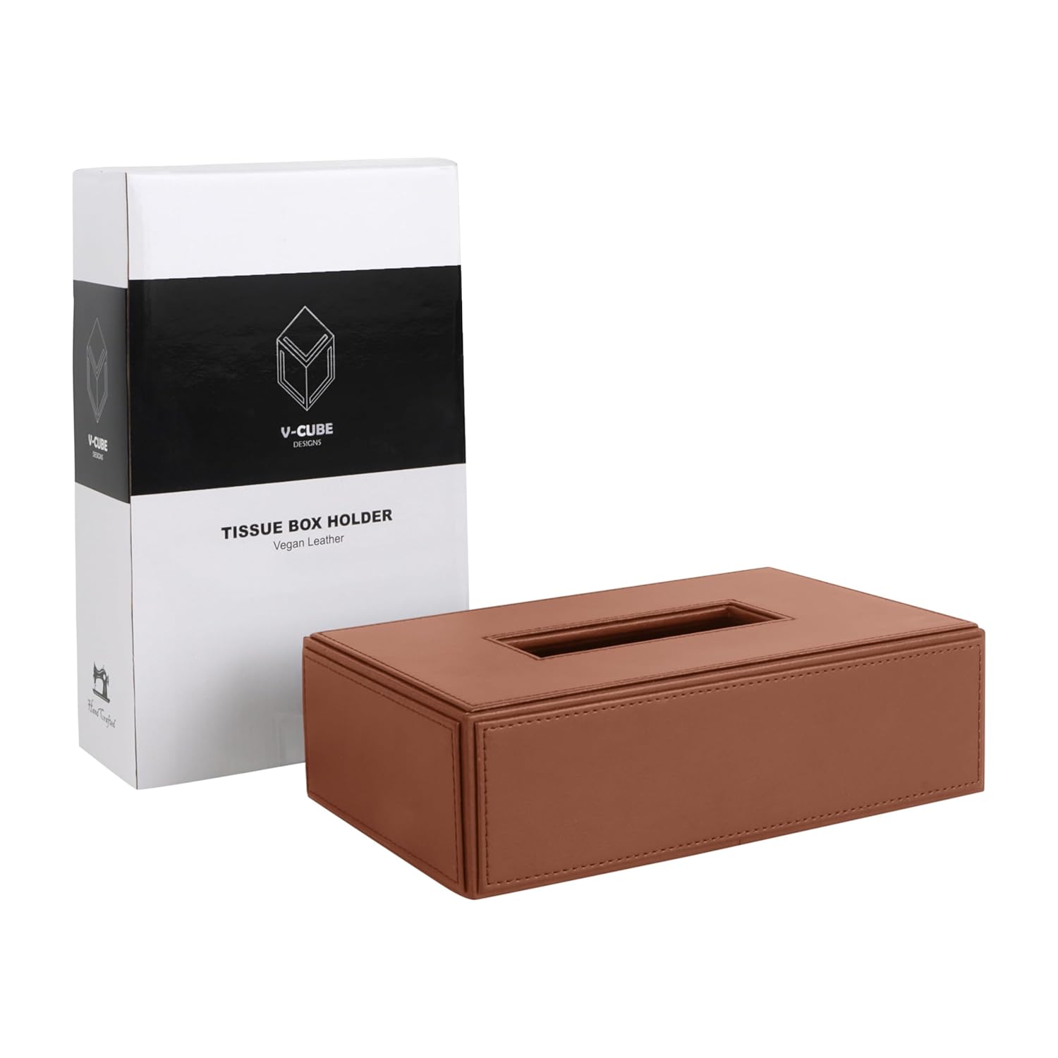 V-CUBE DESIGNS Premium Vegan Leather Tissue Holder Tan