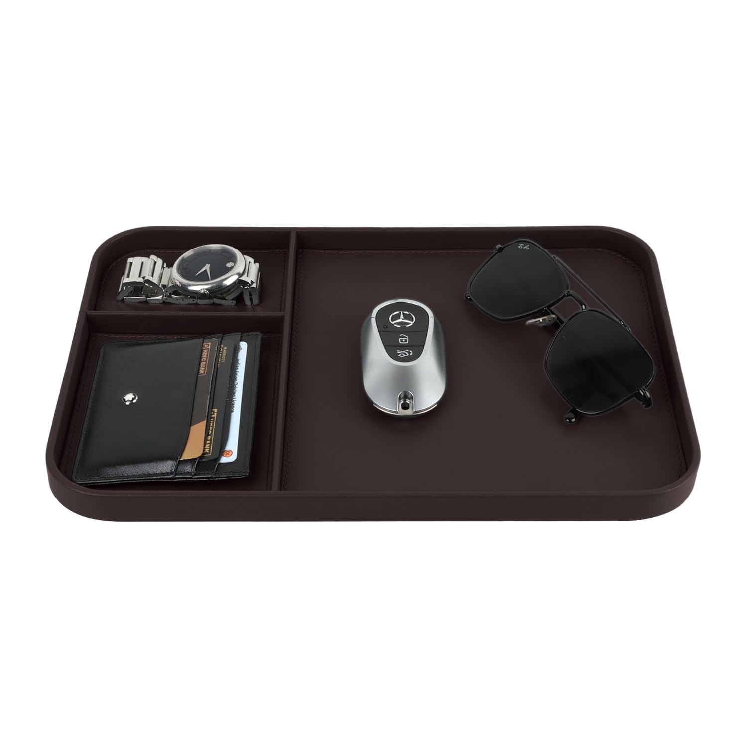 V-CUBE DESIGNS PREMIUM VEGAN LEATHER VALET TRAY (30X20.5 cm) - BROWN