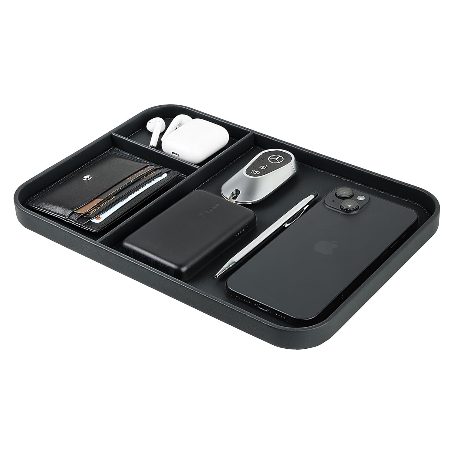 V-CUBE DESIGNS PREMIUM VEGAN LEATHER VALET TRAY (30X20.5 cm) - BLACK