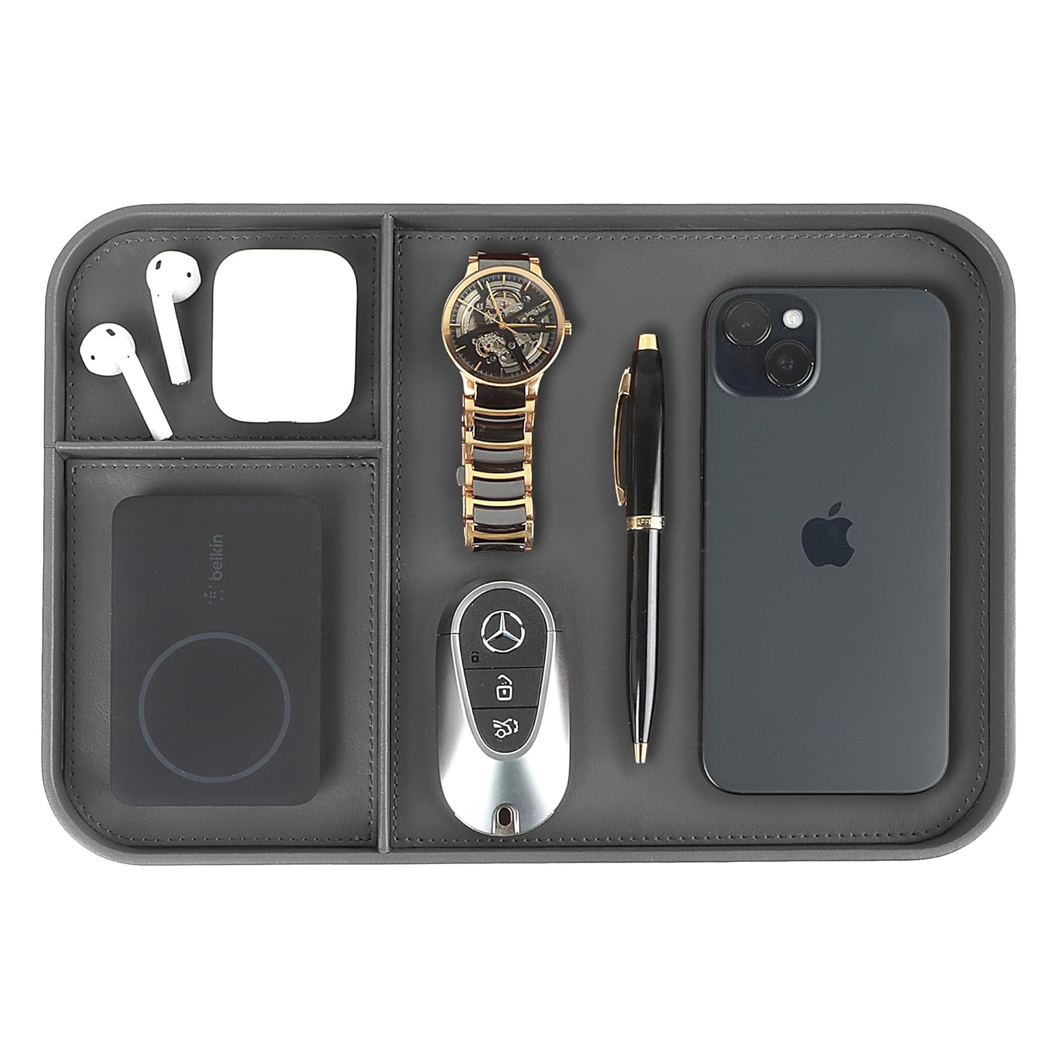 V-CUBE DESIGNS PREMIUM VEGAN LEATHER VALET TRAY (30X20.5 cm) - GREY