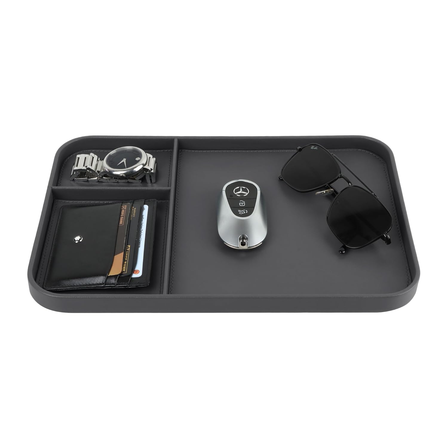 V-CUBE DESIGNS PREMIUM VEGAN LEATHER VALET TRAY (30X20.5 cm) - GREY