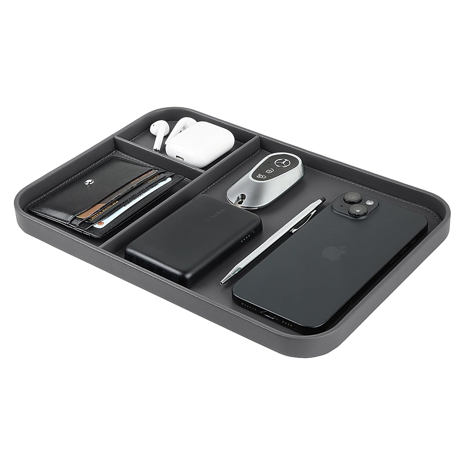 V-CUBE DESIGNS PREMIUM VEGAN LEATHER VALET TRAY (30X20.5 cm) - GREY