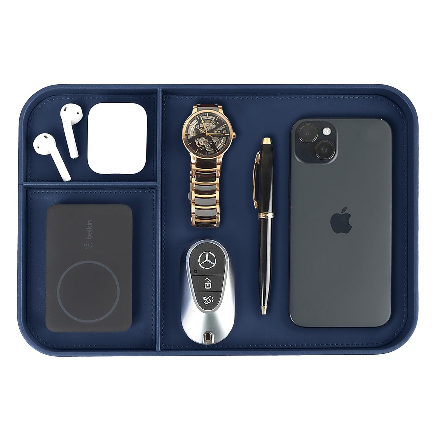 V-CUBE DESIGNS PREMIUM VEGAN LEATHER VALET TRAY (30X20.5 cm) - NAVY BLUE