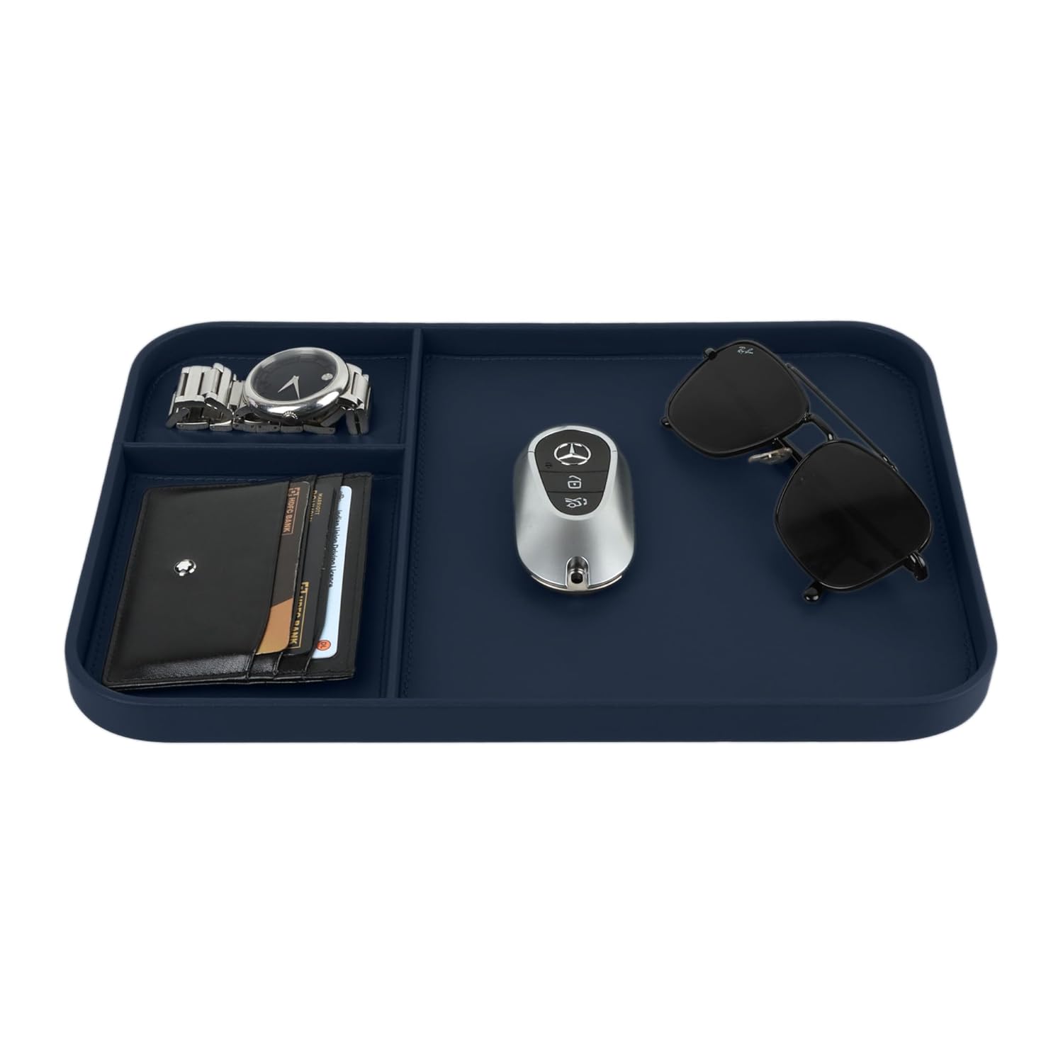 V-CUBE DESIGNS PREMIUM VEGAN LEATHER VALET TRAY (30X20.5 cm) - NAVY BLUE