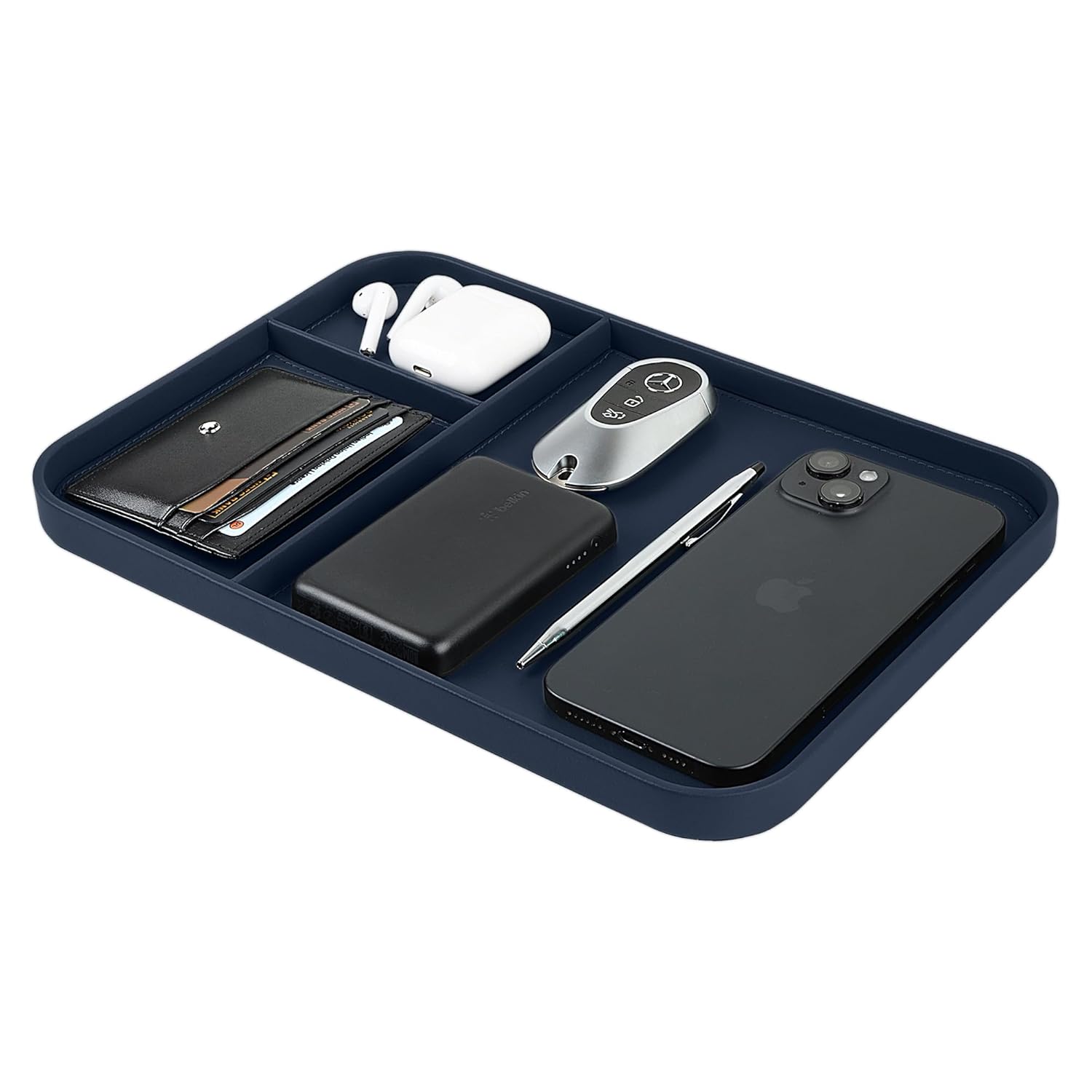 V-CUBE DESIGNS PREMIUM VEGAN LEATHER VALET TRAY (30X20.5 cm) - NAVY BLUE