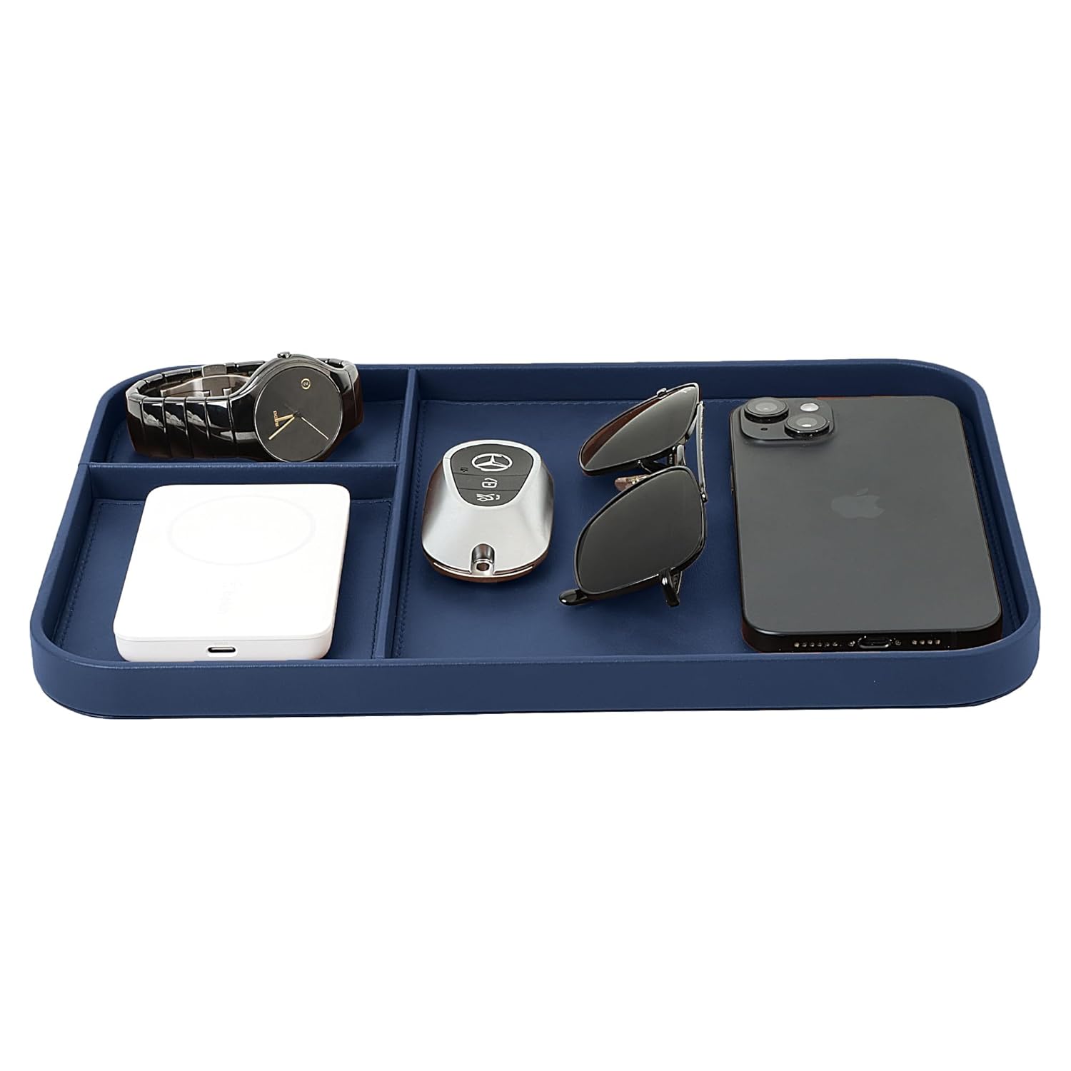 V-CUBE DESIGNS PREMIUM VEGAN LEATHER VALET TRAY (30X20.5 cm) - NAVY BLUE
