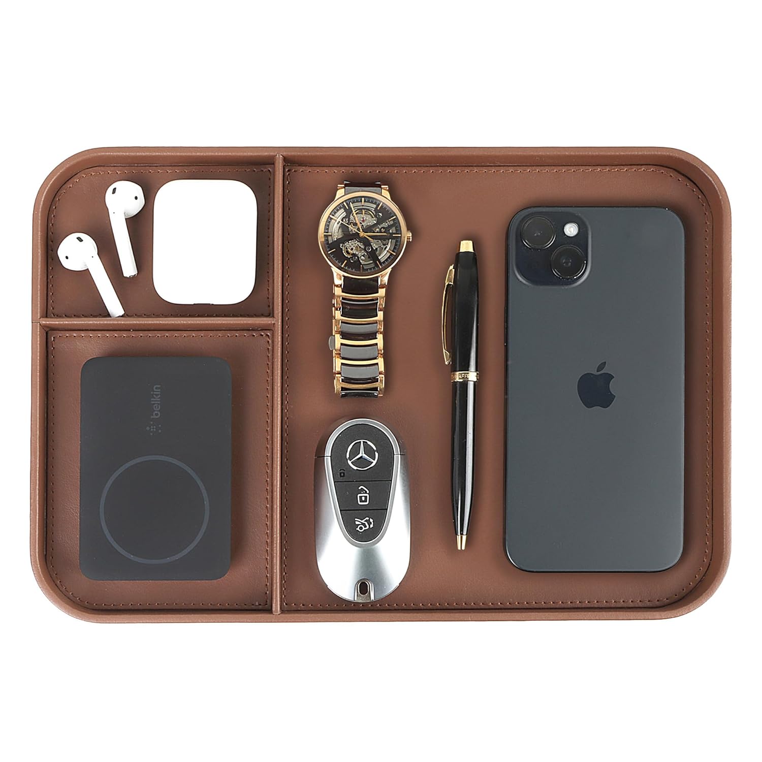 V-CUBE DESIGNS PREMIUM VEGAN LEATHER VALET TRAY (30X20.5 cm) - TAN