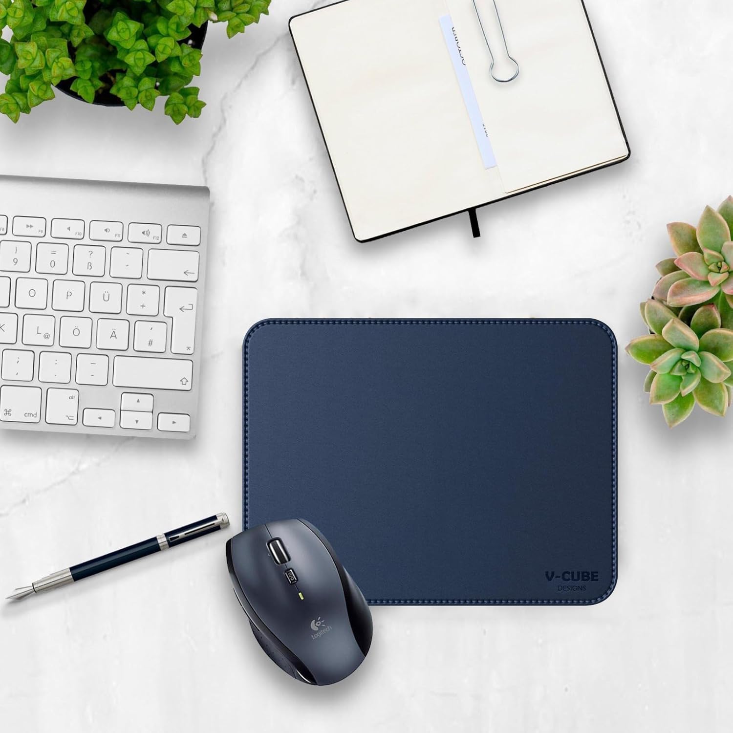 Premium Vegan Leather Mouse Pad 2.4mm Navy Blue